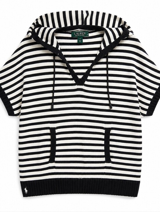 Ralph Lauren Other - 131.Ralph Lauren Black and White Striped V-Neck Hooded Sweater